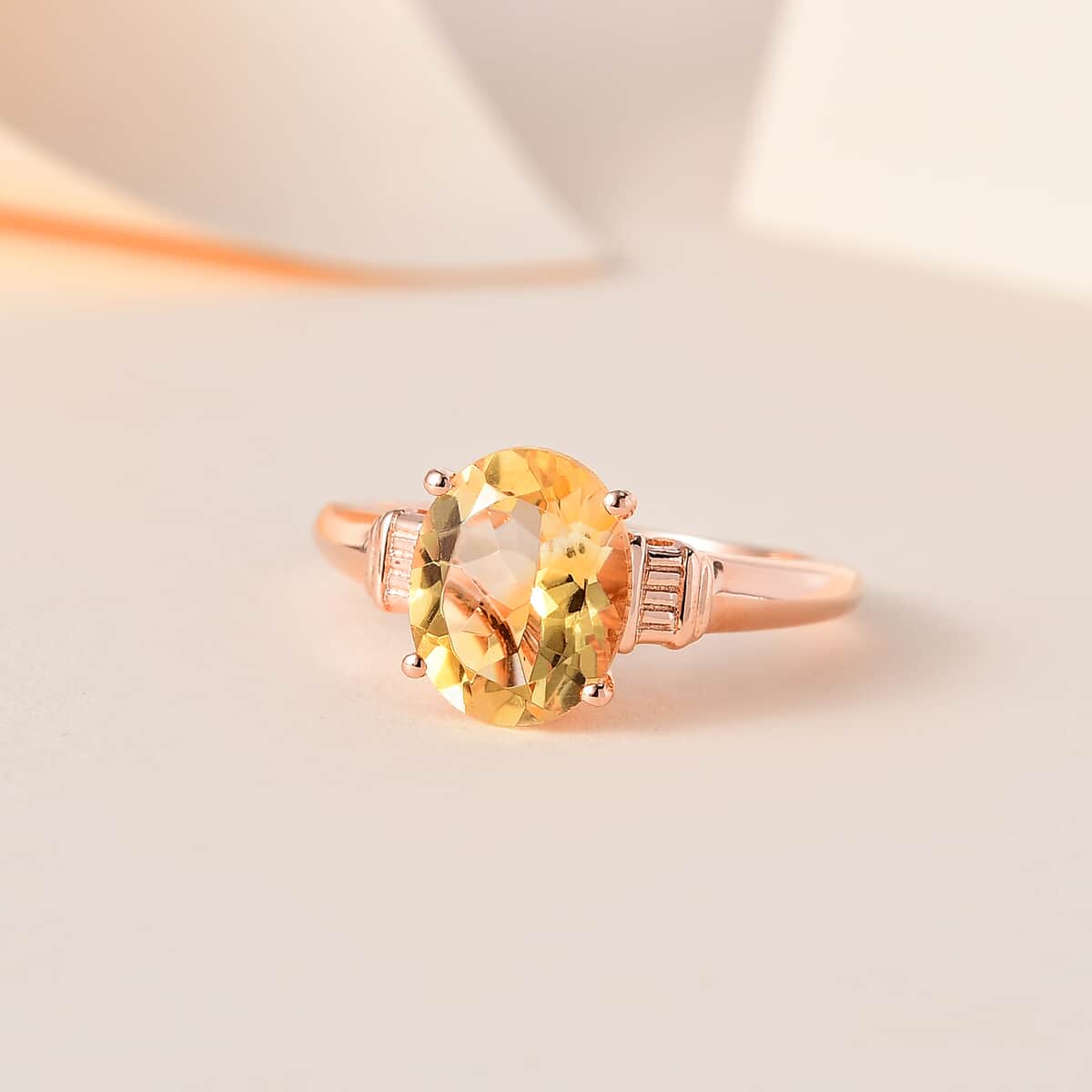 Brazilian Citrine Ring in Vermeil Rose Gold Over Sterling Silver (Size 9.0) 2.40 ctw image number 1