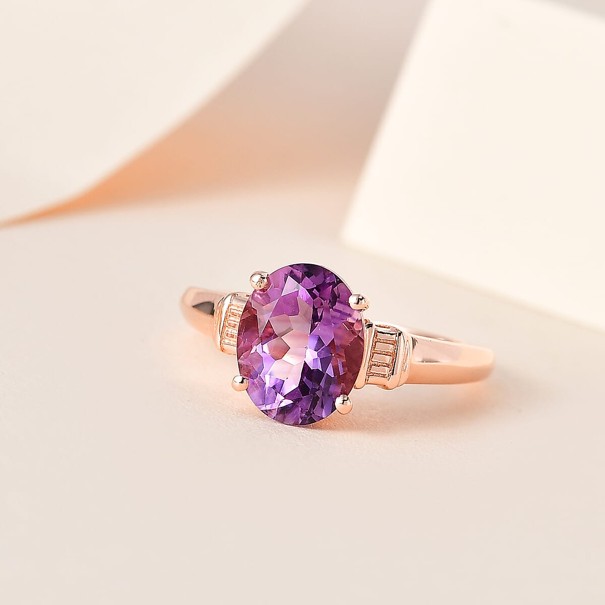African Amethyst Solitaire Ring in Vermeil Rose Gold Over Sterling Silver (Size 6.0) 2.35 ctw image number 1