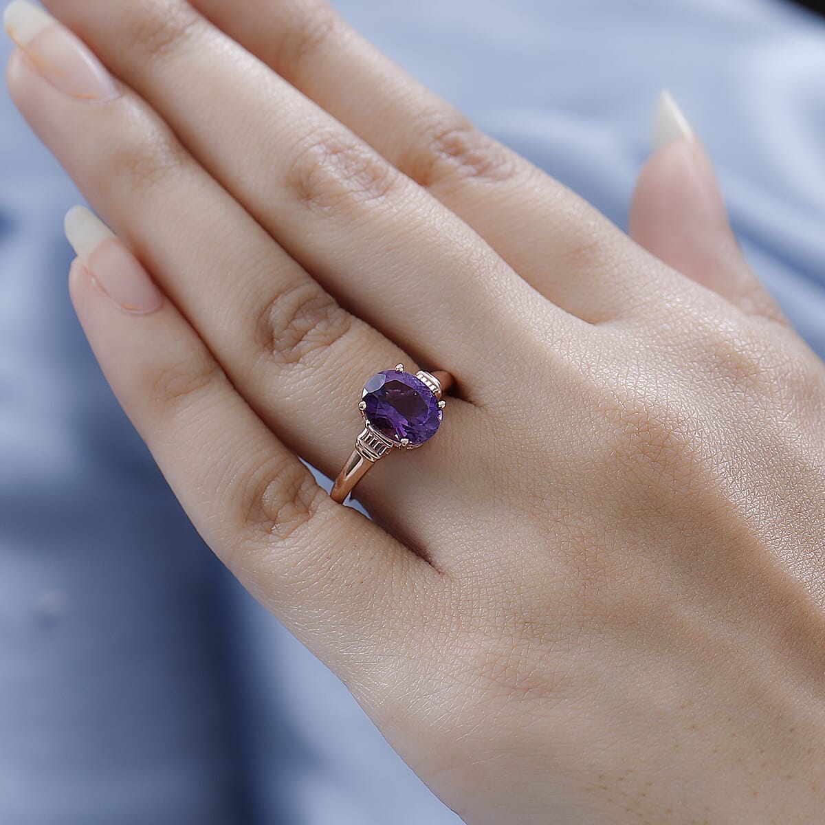 African Amethyst Solitaire Ring in Vermeil Rose Gold Over Sterling Silver (Size 6.0) 2.35 ctw image number 2