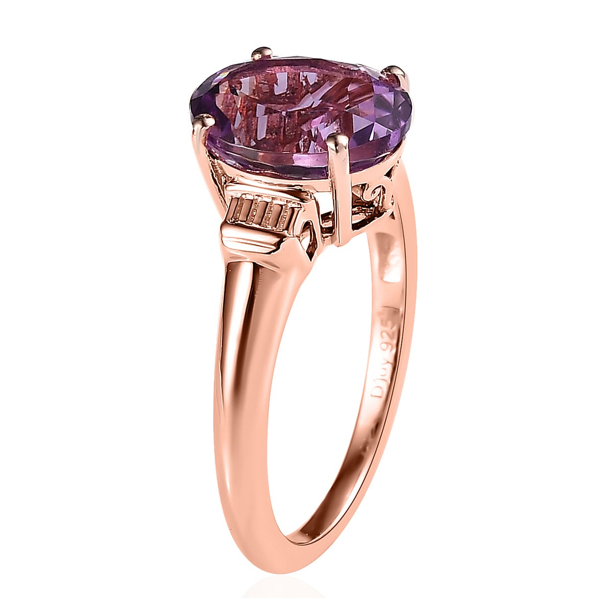 African Amethyst Solitaire Ring in Vermeil Rose Gold Over Sterling Silver (Size 6.0) 2.35 ctw image number 3