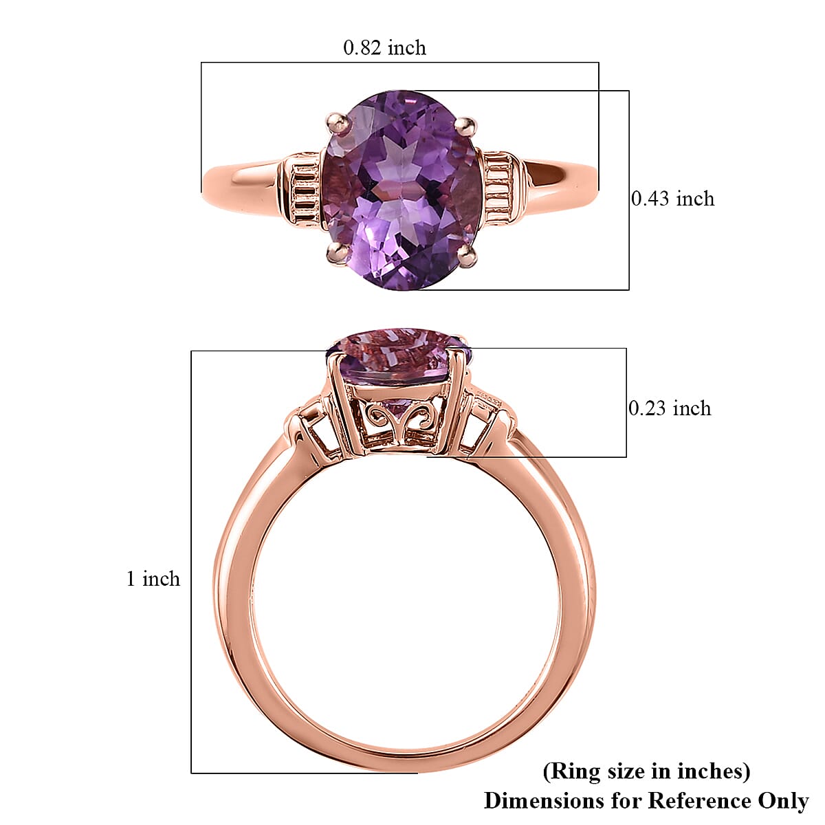 African Amethyst Solitaire Ring in Vermeil Rose Gold Over Sterling Silver (Size 6.0) 2.35 ctw image number 5