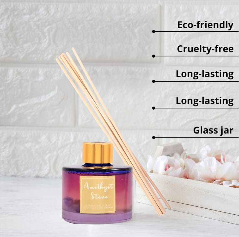 Healing Stone Reed Diffuser in Round Jar with Reed Sticks (105ml) - Purple