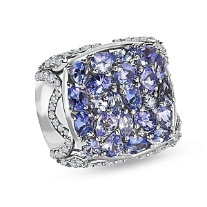 Tanzanite and White Zircon 4.05 ctw Ring in Platinum Over Sterling Silver (Size 5.5)