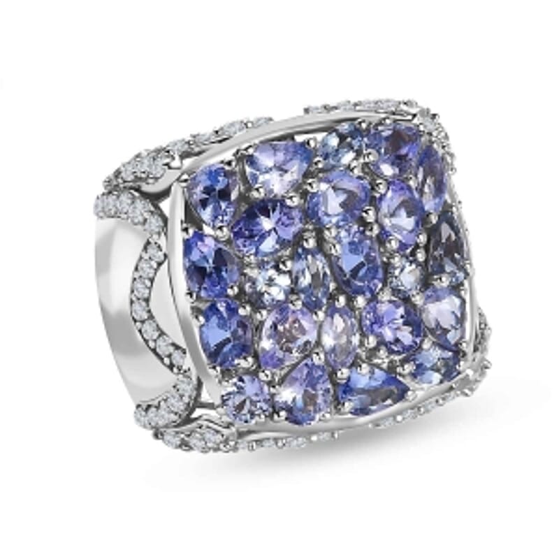 Tanzanite and White Zircon 4.06 ctw Ring in Platinum Over Sterling Silver (Size 6.5)