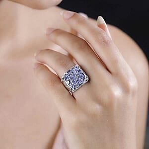 Tanzanite and White Zircon 4.06 ctw Ring in Platinum Over Sterling Silver (Size 6.5)