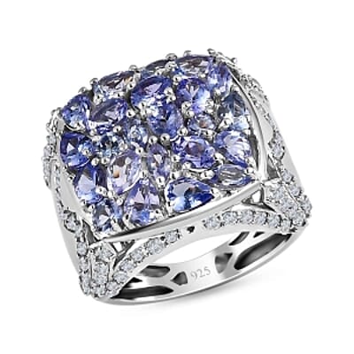 Tanzanite and White Zircon 4.06 ctw Ring in Platinum Over Sterling Silver (Size 6.5)
