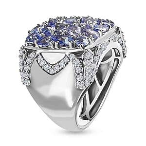 Tanzanite and White Zircon 4.06 ctw Ring in Platinum Over Sterling Silver (Size 6.5)