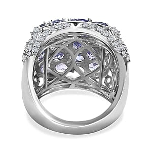 Tanzanite and White Zircon 4.06 ctw Ring in Platinum Over Sterling Silver (Size 6.5)