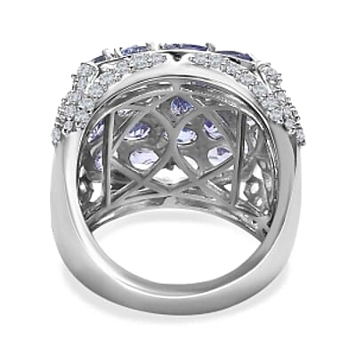 Tanzanite and White Zircon 4.06 ctw Ring in Platinum Over Sterling Silver (Size 6.5)