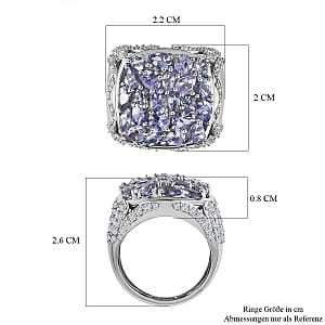 Tanzanite and White Zircon 4.06 ctw Ring in Platinum Over Sterling Silver (Size 6.5)