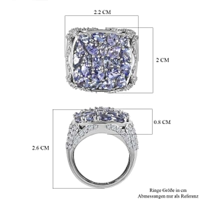 Tanzanite and White Zircon 4.06 ctw Ring in Platinum Over Sterling Silver (Size 6.5)