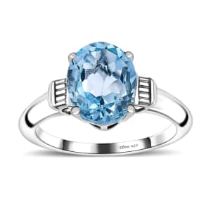 Sky Blue Topaz Solitaire Ring in Platinum Over Sterling Silver (Size 8.0) 3.35 ctw