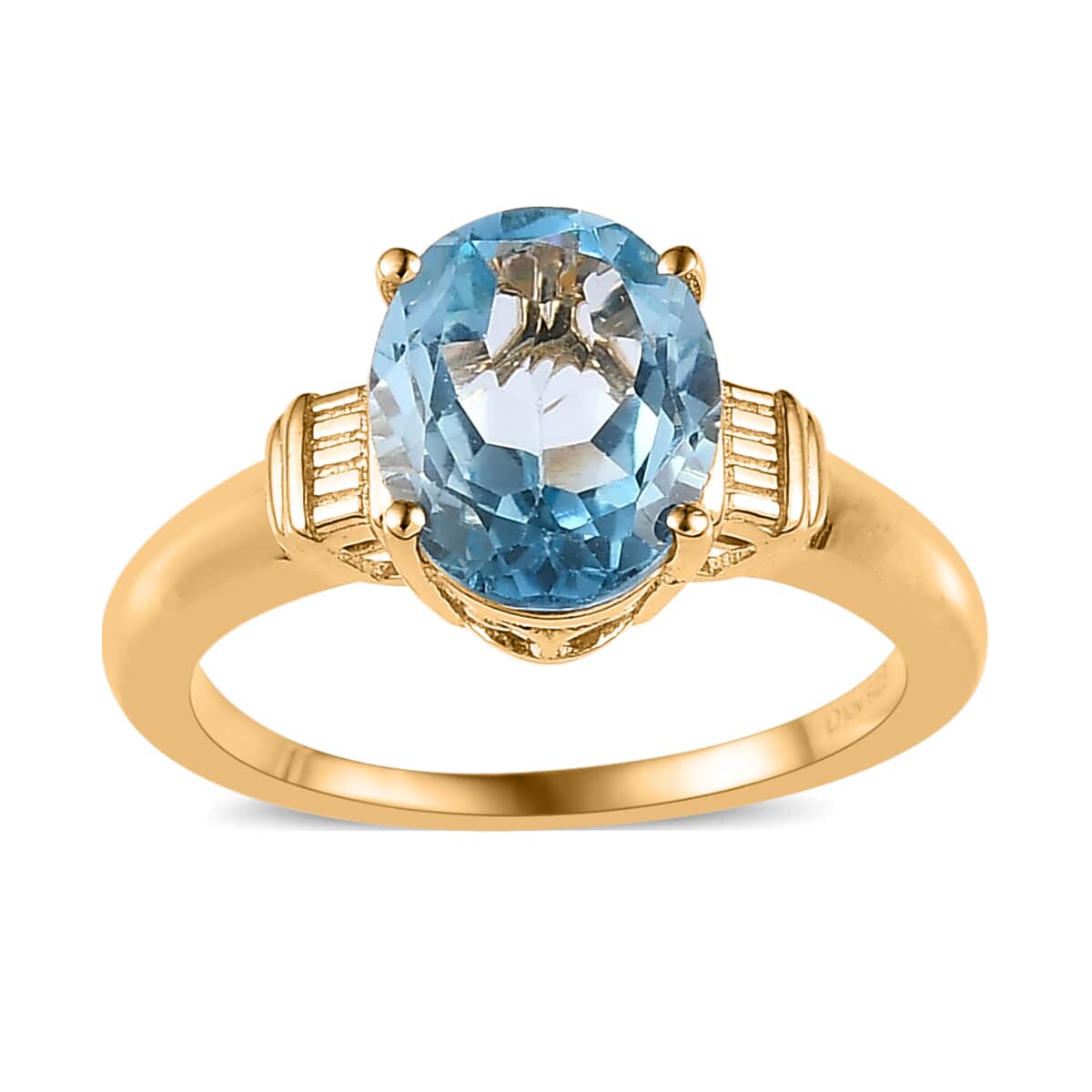 Sky Blue Topaz Solitaire Ring in Vermeil Yellow Gold Over Sterling Silver (Size 6.0) 3.35 ctw image number 0