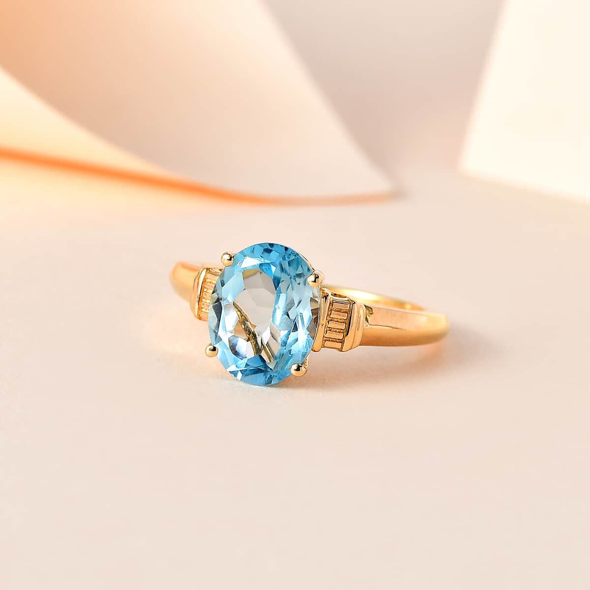 Sky Blue Topaz Solitaire Ring in Vermeil Yellow Gold Over Sterling Silver (Size 6.0) 3.35 ctw image number 1