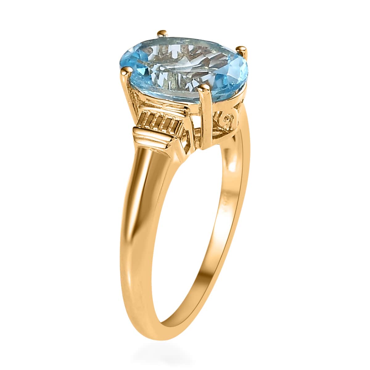 Sky Blue Topaz Solitaire Ring in Vermeil Yellow Gold Over Sterling Silver (Size 6.0) 3.35 ctw image number 3