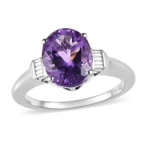 Rose De France Amethyst Solitaire Ring in Platinum Over Sterling Silver (Size 9.0) 2.50 ctw