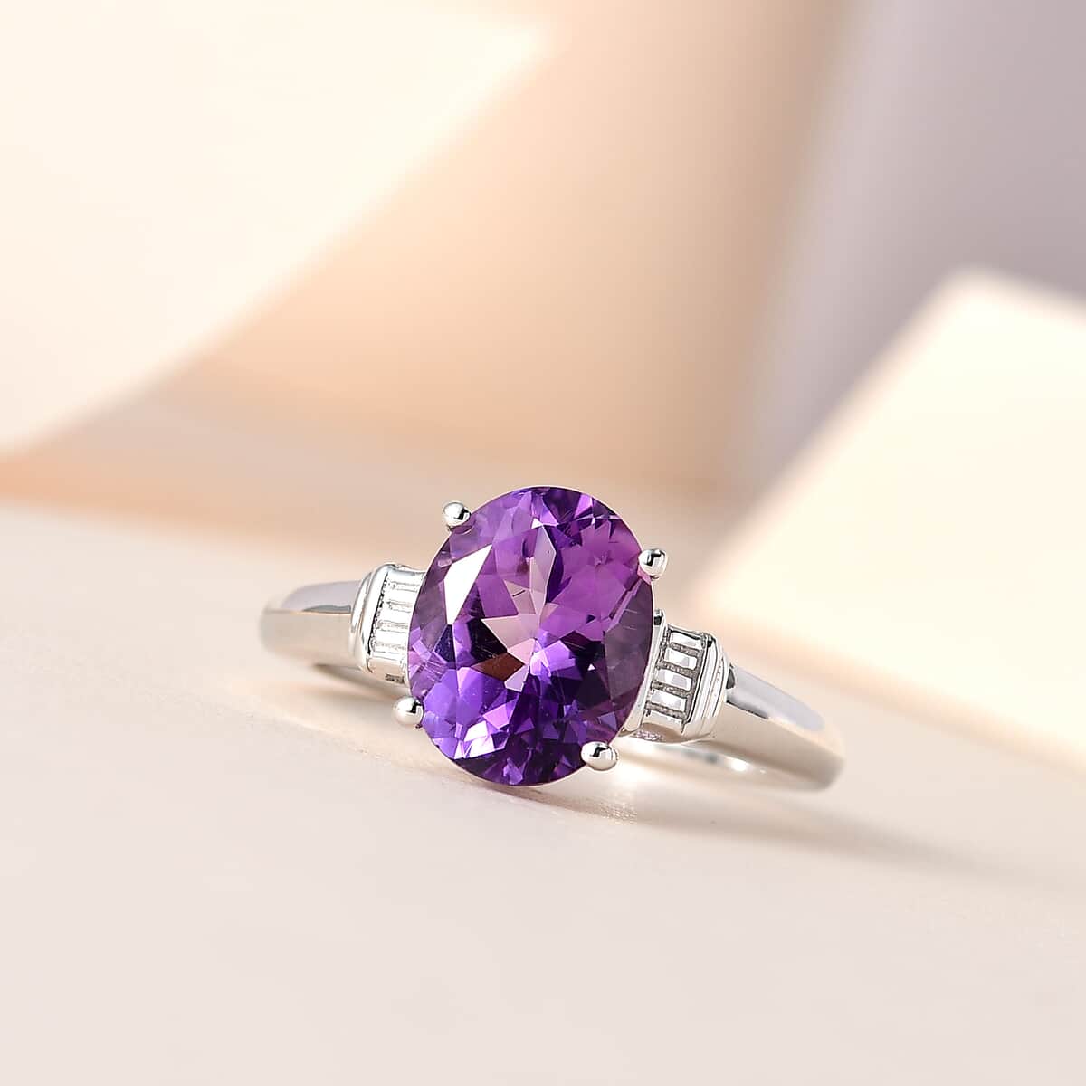 Rose De France Amethyst Solitaire Ring in Platinum Over Sterling Silver (Size 9.0) 2.50 ctw image number 1
