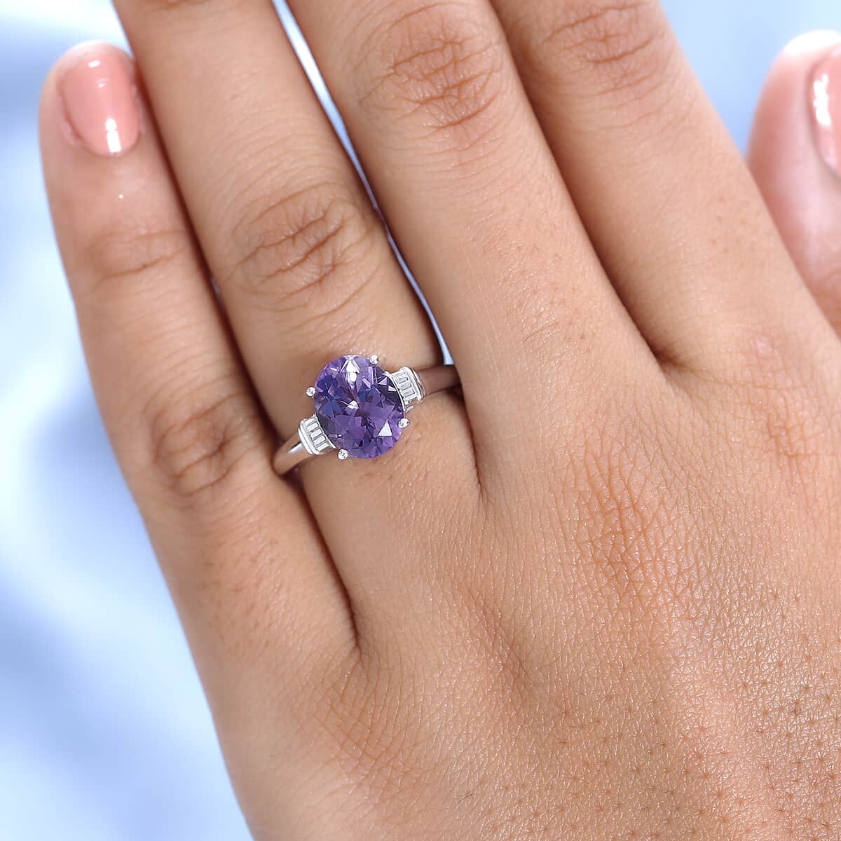 Rose De France Amethyst Solitaire Ring in Platinum Over Sterling Silver (Size 9.0) 2.50 ctw image number 2