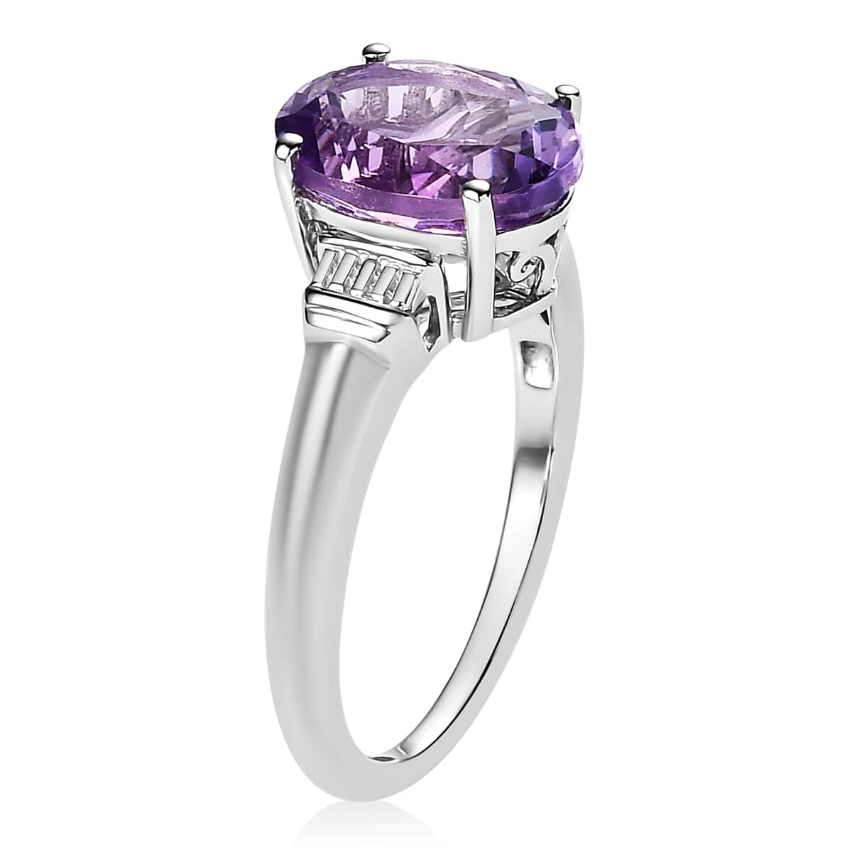 Rose De France Amethyst Solitaire Ring in Platinum Over Sterling Silver (Size 9.0) 2.50 ctw image number 3