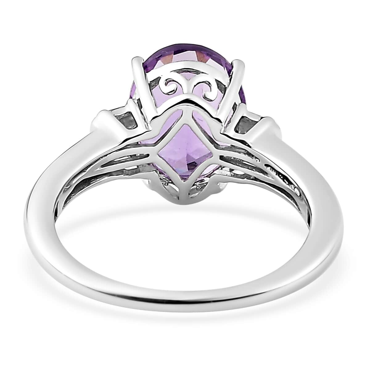 Rose De France Amethyst Solitaire Ring in Platinum Over Sterling Silver (Size 9.0) 2.50 ctw image number 4
