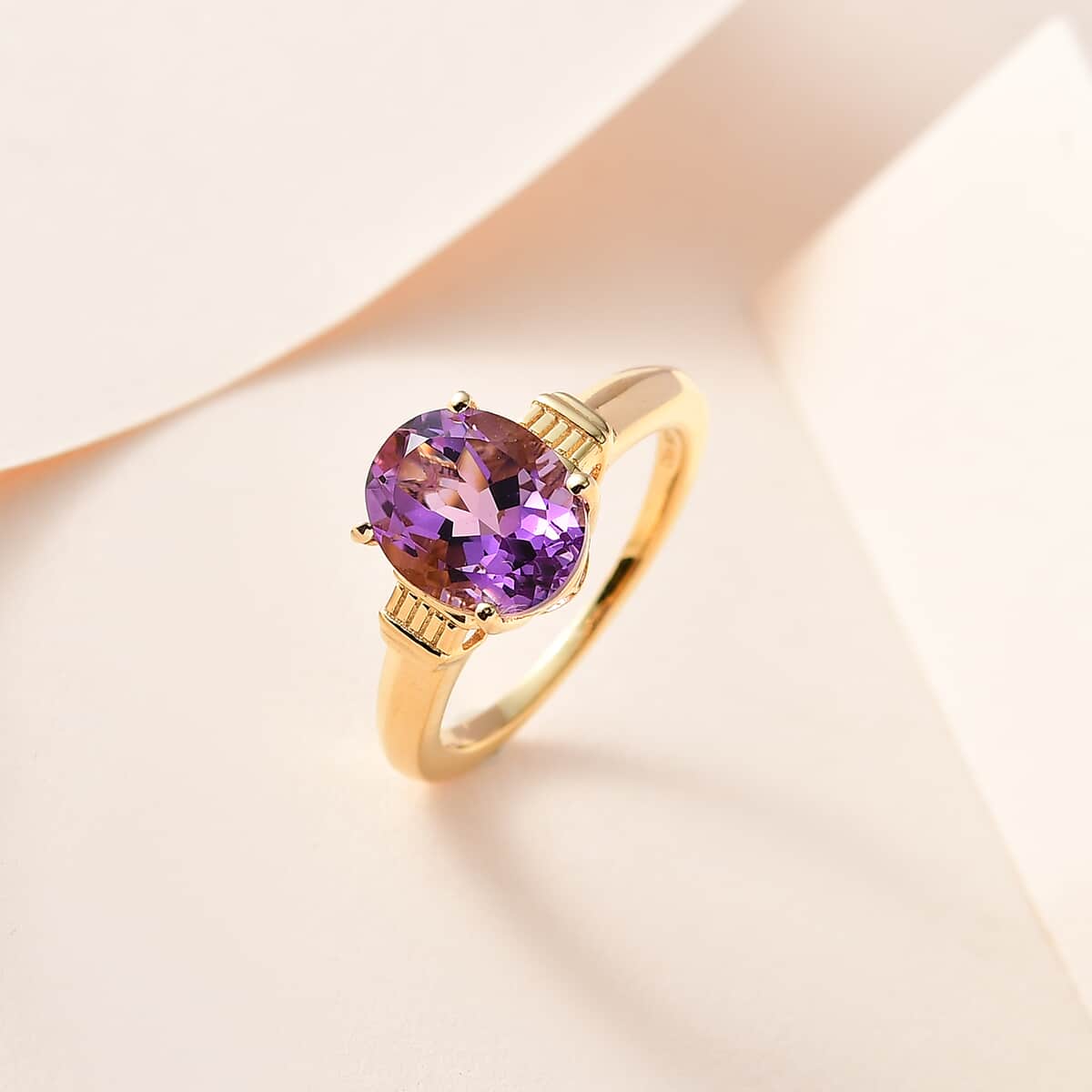 Rose De France Amethyst Solitaire Ring in Vermeil Yellow Gold Over Sterling Silver (Size 6.0) 2.50 ctw image number 1