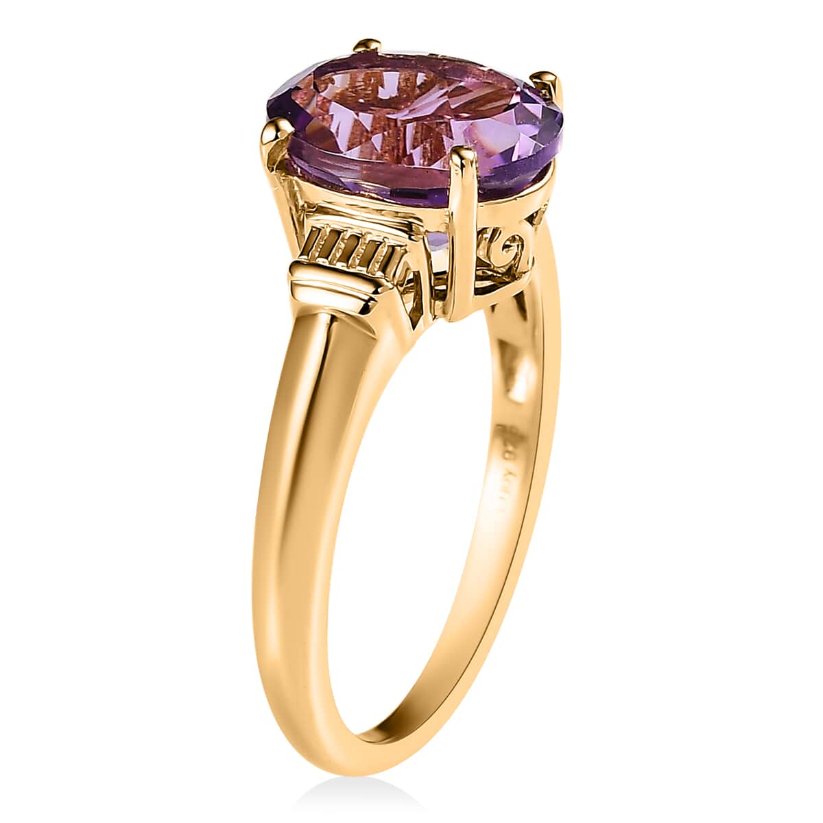 Rose De France Amethyst Solitaire Ring in Vermeil Yellow Gold Over Sterling Silver (Size 6.0) 2.50 ctw image number 3