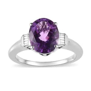 African Amethyst Solitaire Ring in Platinum Over Sterling Silver, Birthstone Jewelry, Gift For Her 2.35 ctw