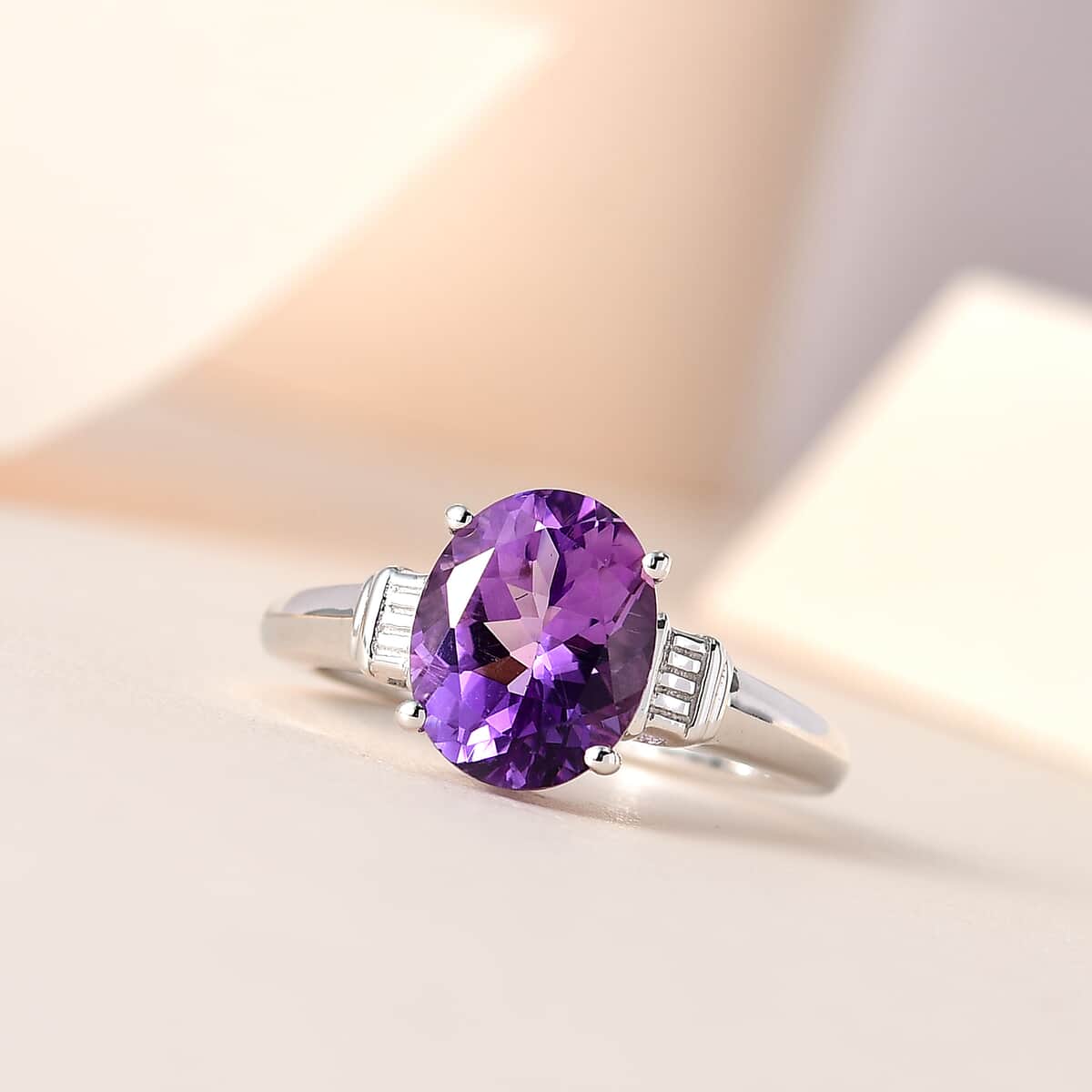 African Amethyst 2.35 ctw Solitaire Ring in Platinum Over Sterling Silver, Birthstone Jewelry, Gift For Her image number 1