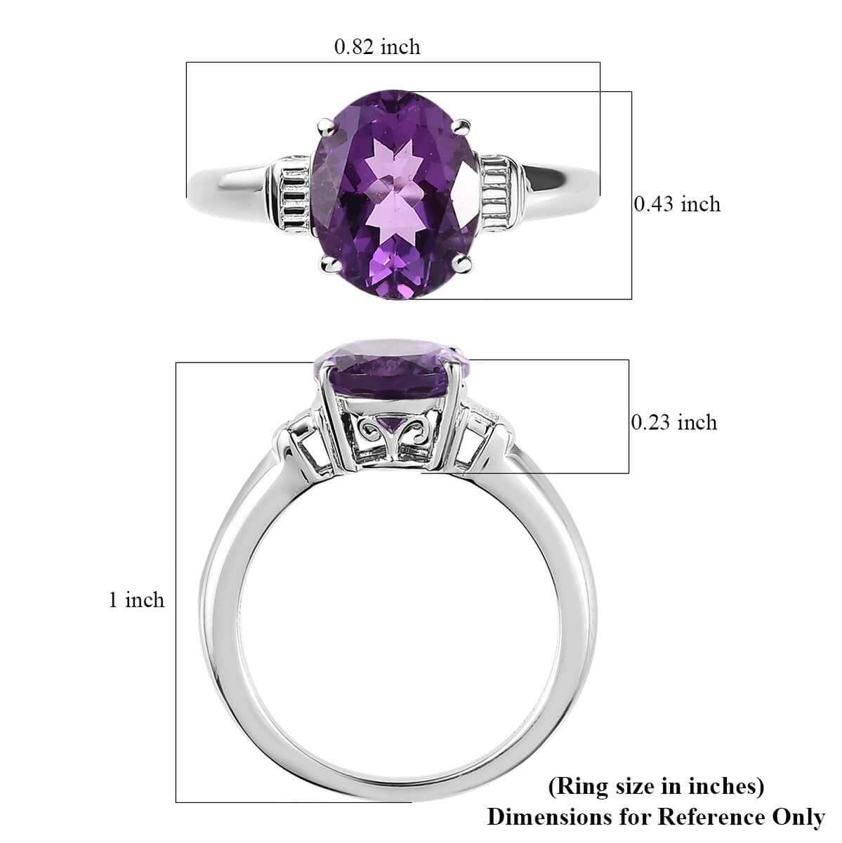 African Amethyst 2.35 ctw Solitaire Ring in Platinum Over Sterling Silver, Birthstone Jewelry, Gift For Her image number 5