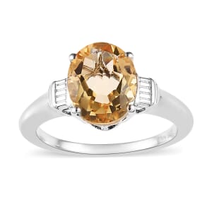 Brazilian Citrine 2.50 ctw Solitaire Ring in Platinum Over Sterling Silver, Birthstone Jewelry, Gift For Her