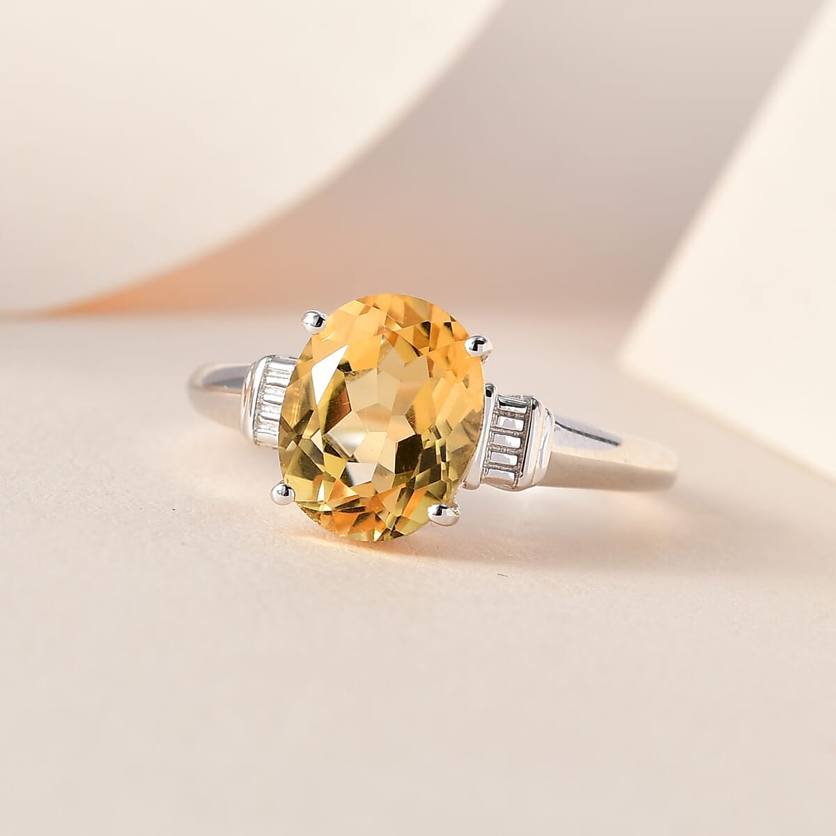 Brazilian Citrine 2.50 ctw Solitaire Ring in Platinum Over Sterling Silver, Birthstone Jewelry, Gift For Her image number 1