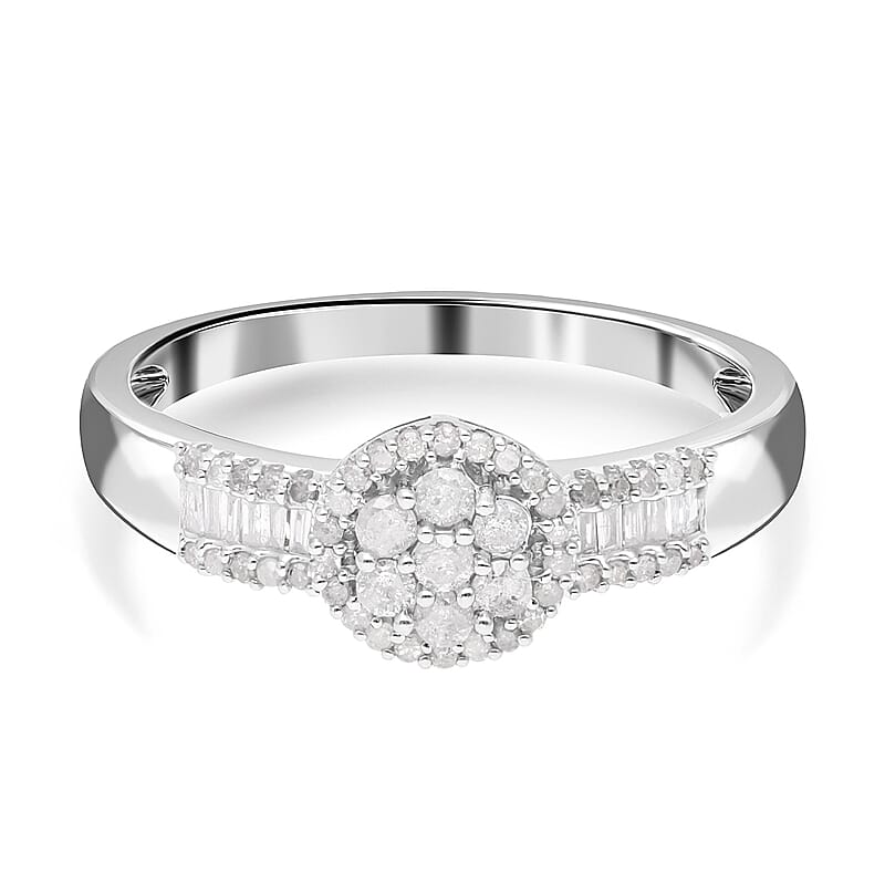 White Diamond 0.50 ctw Ring in Platinum Over Sterling Silver (Size 10.0)