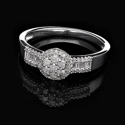 White Diamond 0.50 ctw Ring in Platinum Over Sterling Silver (Size 10.0)