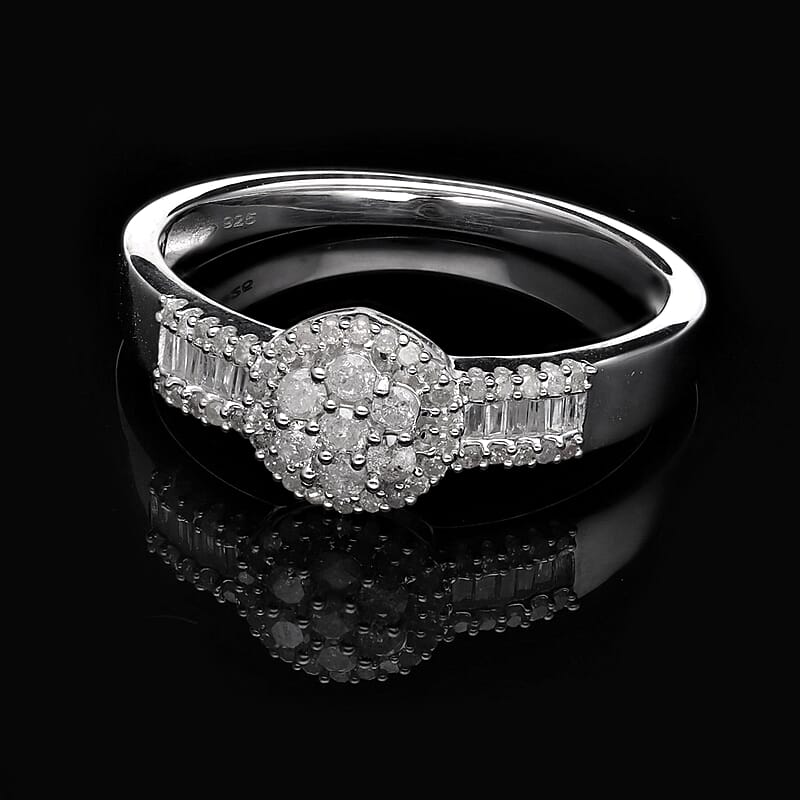 White Diamond 0.50 ctw Ring in Platinum Over Sterling Silver (Size 10.0)