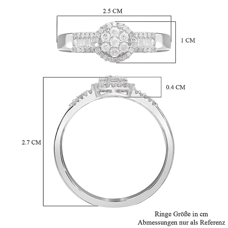 White Diamond 0.50 ctw Ring in Platinum Over Sterling Silver (Size 10.0)