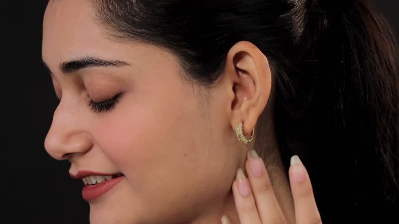 Yellow and White Diamond Hoop Earrings in Vermeil Yellow Gold Over Sterling Silver 1.00 ctw
