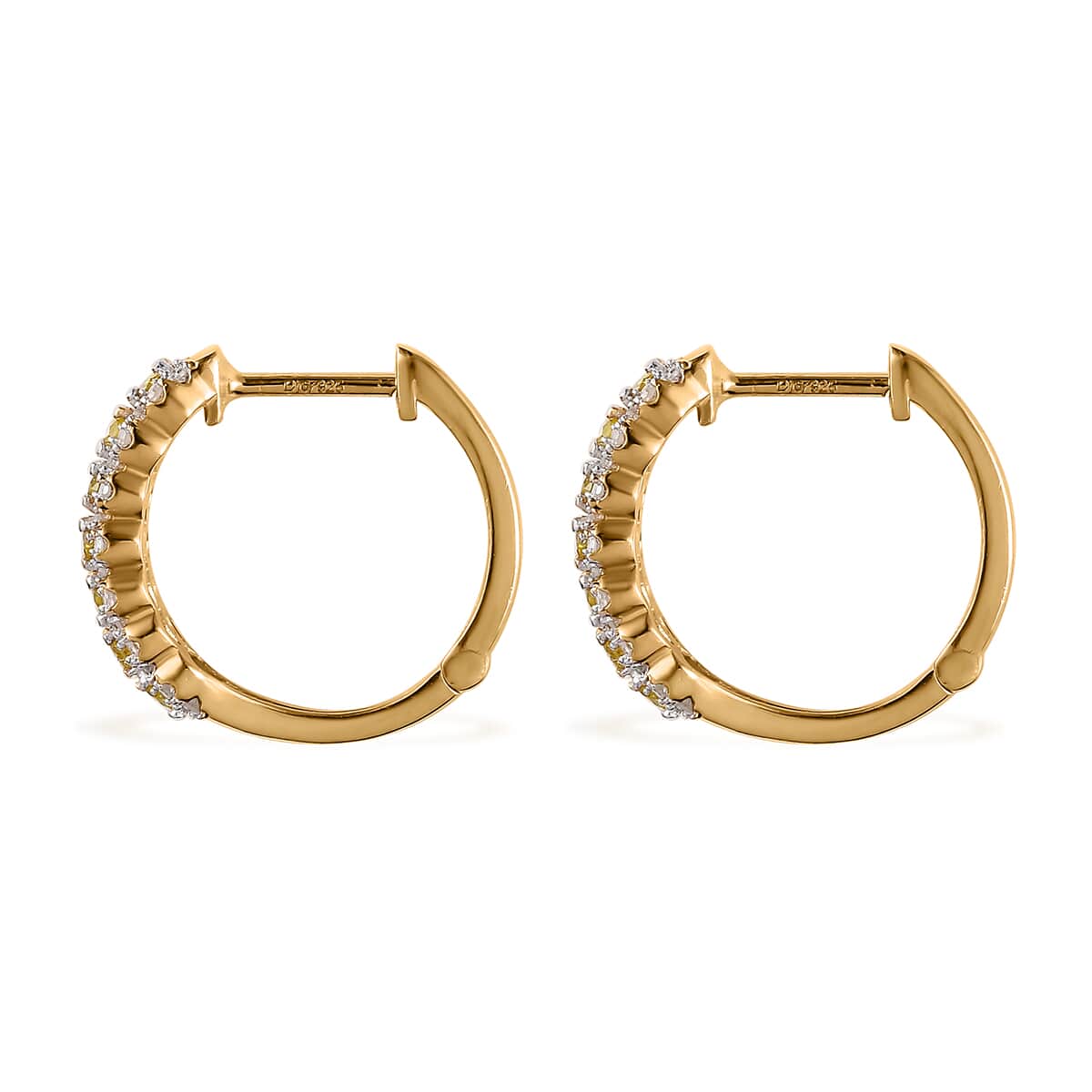 Yellow and White Diamond Hoop Earrings in Vermeil Yellow Gold Over Sterling Silver 1.00 ctw image number 3