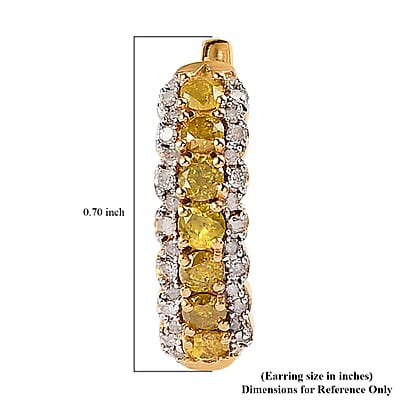 Yellow and White Diamond Hoop Earrings in Vermeil Yellow Gold Over Sterling Silver 1.00 ctw