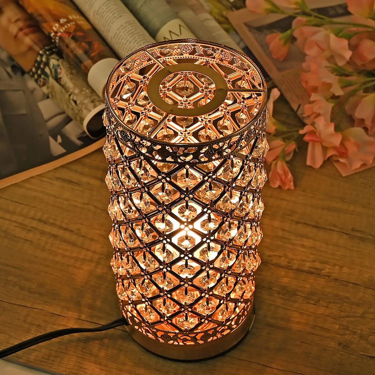 Gold Color Crystal Lamp (4.13"x4.13"x11.60") (without Bulb) image number 2