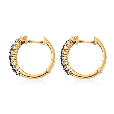 Green and White Diamond Hoop Earrings in Vermeil Yellow Gold Over Sterling Silver 1.00 ctw