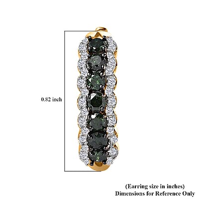 Green and White Diamond Hoop Earrings in Vermeil Yellow Gold Over Sterling Silver 1.00 ctw