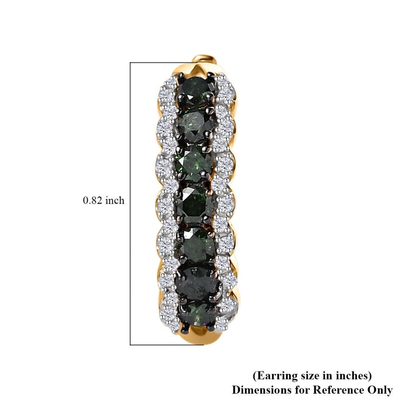 Green and White Diamond Hoop Earrings in Vermeil Yellow Gold Over Sterling Silver 1.00 ctw