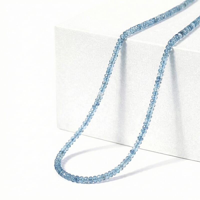 Certified & Appraised Rhapsody 950 Platinum AAAA Santa Maria Aquamarine Graduated Single Strand Beaded Necklace 18 Inches 60.00 ctw