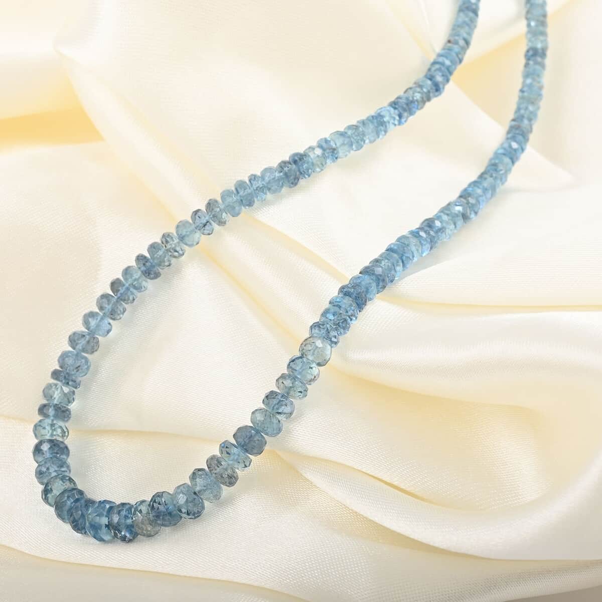 Certified & Appraised Rhapsody 950 Platinum AAAA Santa Maria Aquamarine Graduated Single Strand Beaded Necklace 18 Inches 60.00 ctw image number 1
