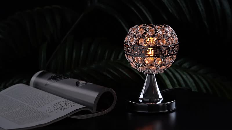 TLV Homesmart Silver Round Crystal Lamp with Touch Control (3.9"x7.87")