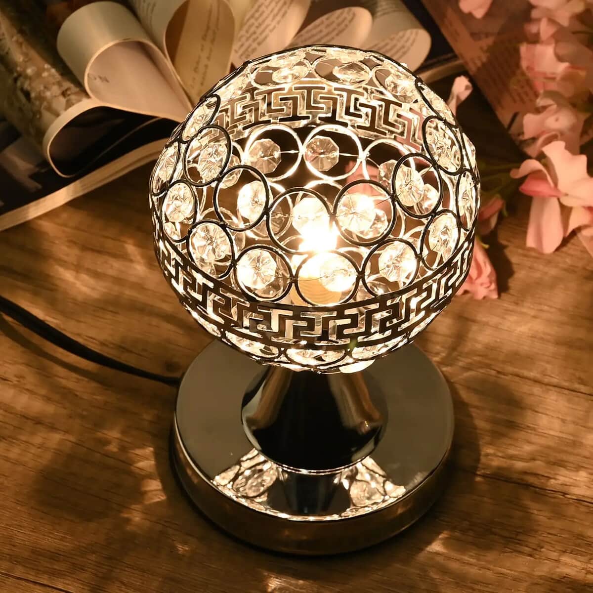 TLV Homesmart Silver Round Crystal Lamp with Touch Control (3.9"x7.87") image number 1