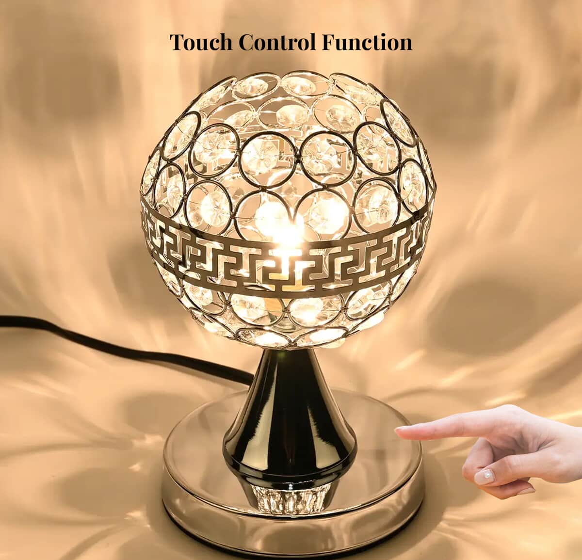 TLV Homesmart Silver Round Crystal Lamp with Touch Control (3.9"x7.87") image number 3