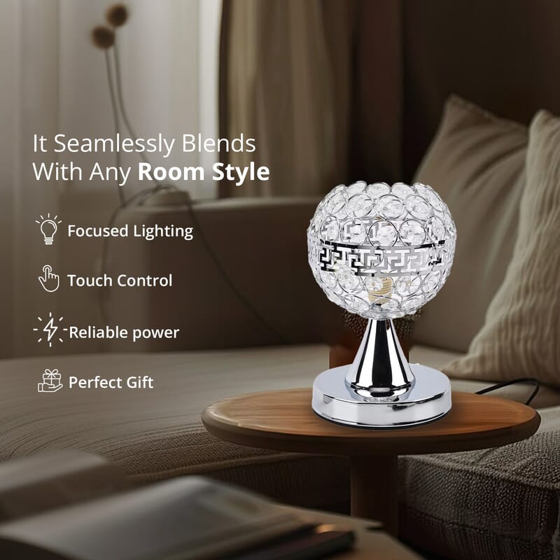 Homesmart Silver Round Crystal Lamp with Bulb and Touch Control