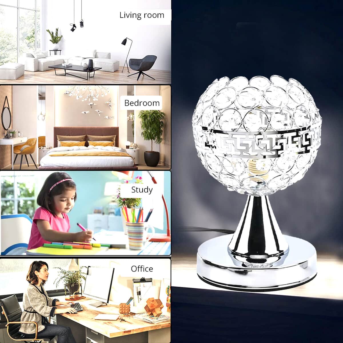 Homesmart Silver Round Crystal Lamp with Bulb and Touch Control image number 4