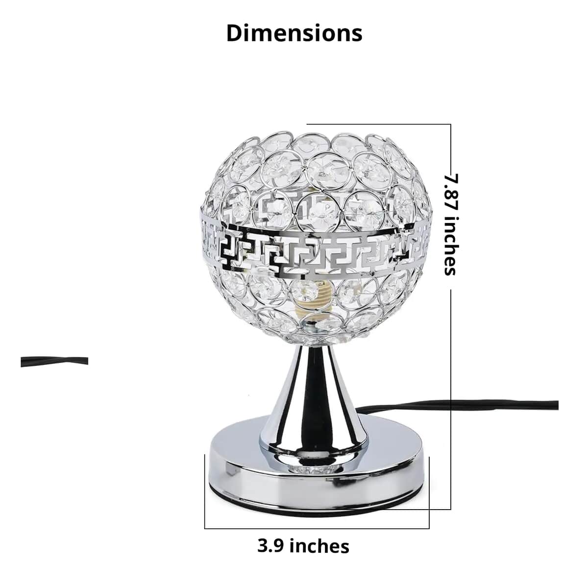 TLV Homesmart Silver Round Crystal Lamp with Touch Control (3.9"x7.87") image number 5